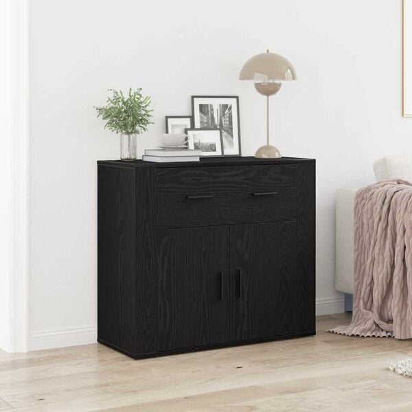 vidaXL Sideboard with Drawer Black Oak 80 x 33 x 70 cm Engineered Wood