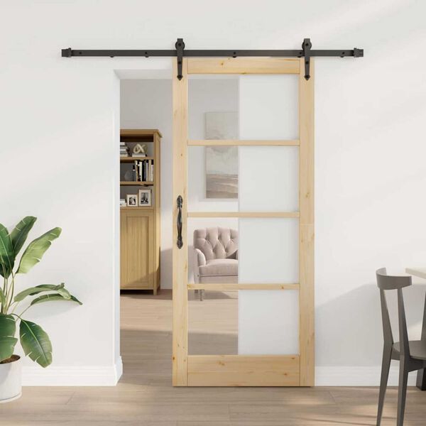 vidaXL Sliding Door Natural 86 x 198.5 cm Solid Pine Wood and Glass