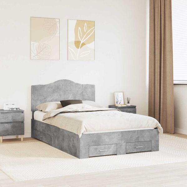 vidaXL Bed Frame Concrete Grey 135 x 190 cm Engineered Wood