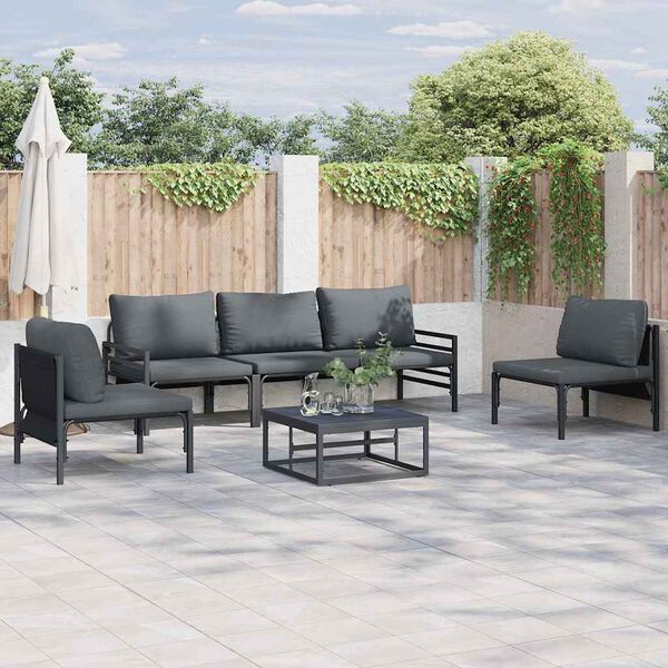 vidaXL Garden Sofa Set with Cushion 6 pcs Black Steel