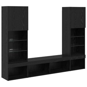 vidaXL TV Wall Units with LED with LED 5 pcs Black Oak Engineered Wood