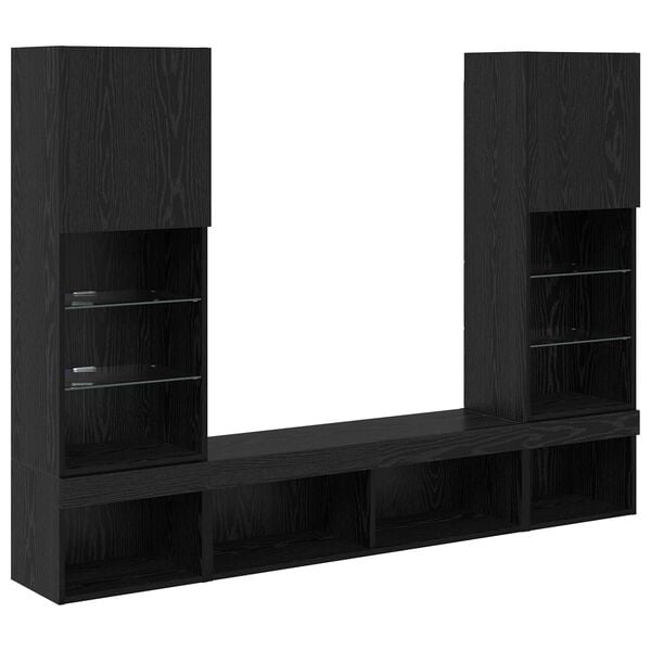 vidaXL TV Wall Units with LED with LED 5 pcs Black Oak Engineered Wood