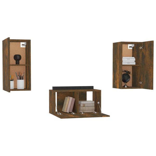 vidaXL 3 Piece TV Cabinet Set Smoked Oak Engineered Wood