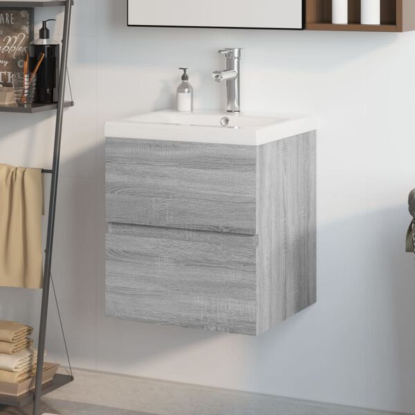 vidaXL Sink Cabinet with Built-in Basin Grey Sonoma Engineered Wood