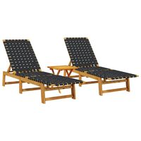 vidaXL Sun Loungers 2 pcs with Table Black Solid Wood Acacia