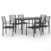 vidaXL Dining Set | Black | Glass, Powder-Coated Steel, PVC Rattan | 7-piece set