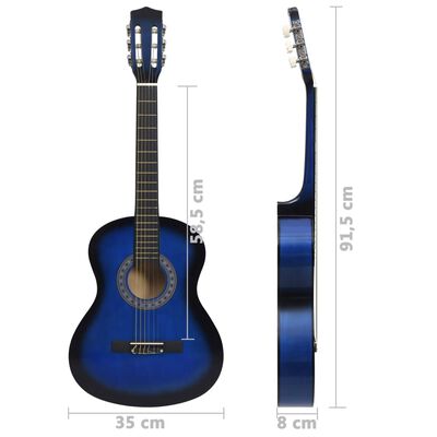 vidaXL Classical Guitar for Beginner and Kids Blue 3/4 36"