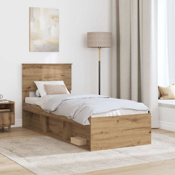 vidaXL Bed Frame Artisian Oak 75 x 190 cm Solid Pine Wood