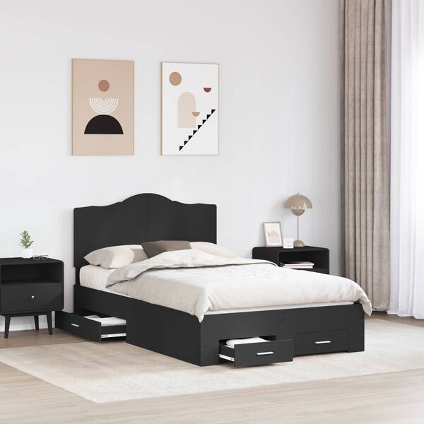 vidaXL Bed Frame with Headboard Black 120 x 190 cm Engineered Wood