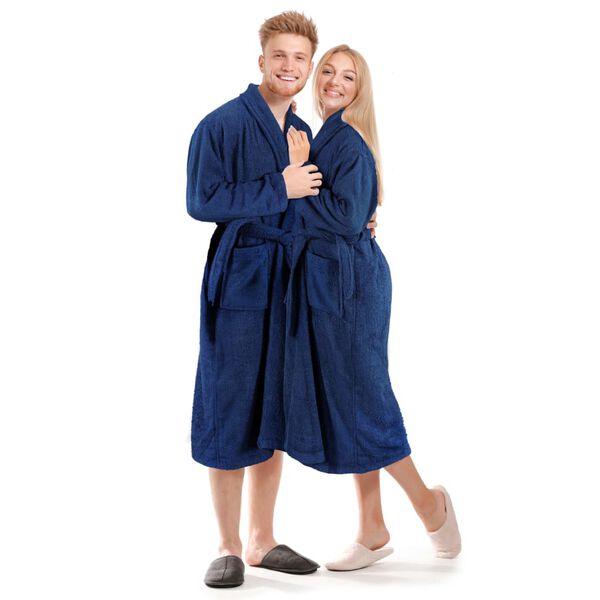 vidaXL Unisex Terry Bathrobe 100% Cotton Navy M