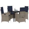 vidaXL Garden Dining Set with Cushion 5 pcs Grey Poly Rattan