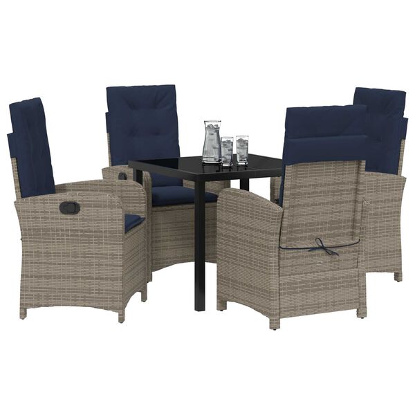 vidaXL Garden Dining Set with Cushion 5 pcs Grey Poly Rattan