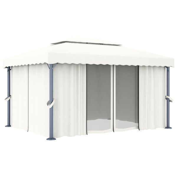 vidaXL Gazebo with Curtain 4x3 m Cream White Aluminium