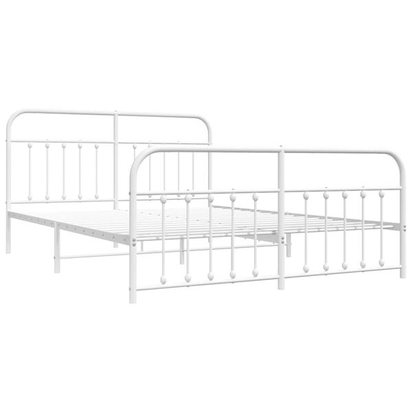 vidaXL Metal Bed Frame without Mattress with Footboard White 183x213cm