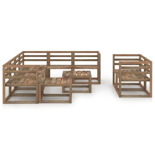 vidaXL 10 Piece Garden Lounge Set Brown Impregnated Pinewood