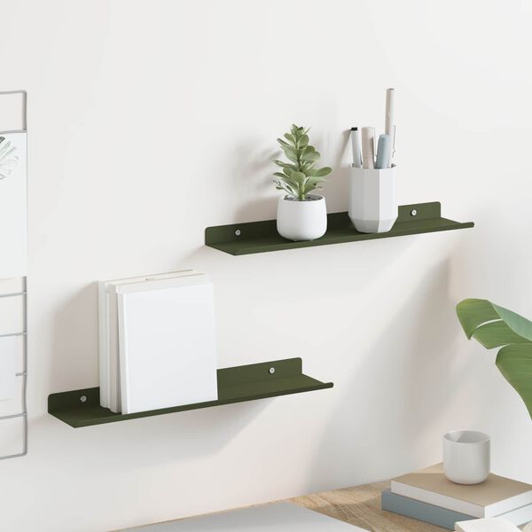 vidaXL Floating Shelf 2 pcs Olive Green 40 x 8.5 x 2.5 cm Steel