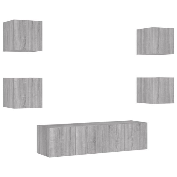 vidaXL 6 Piece TV Wall Units with LED Grey Sonoma Engineered Wood