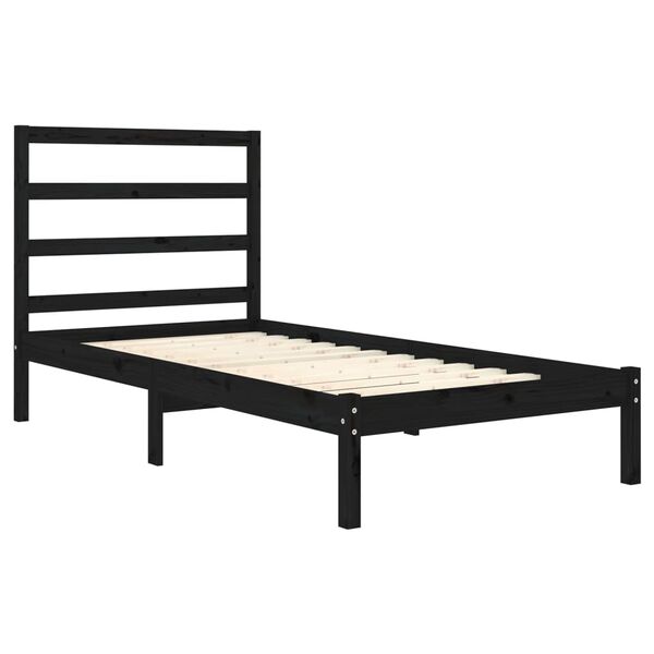 vidaXL Bed Frame without Mattress Black 75x190 cm Small Single Solid Wood