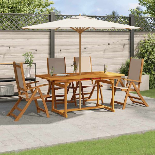 vidaXL 5 Piece Garden Dining Set Solid Wood Acacia and Textilene