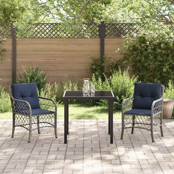 vidaXL Garden Dining Set with Cushion 3 pcs Grey and Black Rattan