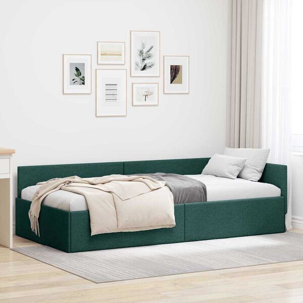 vidaXL Corner Bed Frame Dark Green 90 cm x 200 cm Velvet