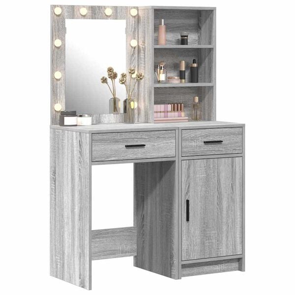 vidaXL Dressing Table Set with Shelf 2 pcs Grey sonoma Engineered wood
