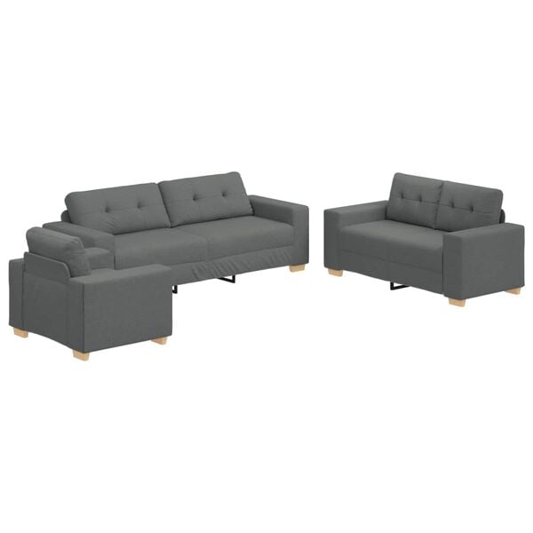 vidaXL Sofa 3 pcs Dark Grey Fabric