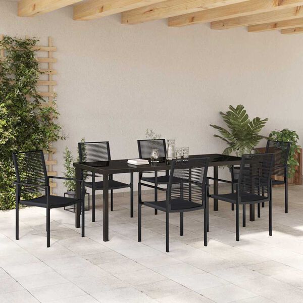 vidaXL Garden Dining Set 7 pcs Black Powder-Coated Steel