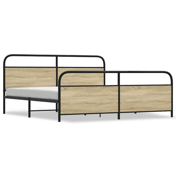 vidaXL Metal Bed Frame without Mattress Sonoma Oak 180x200 cm Super King