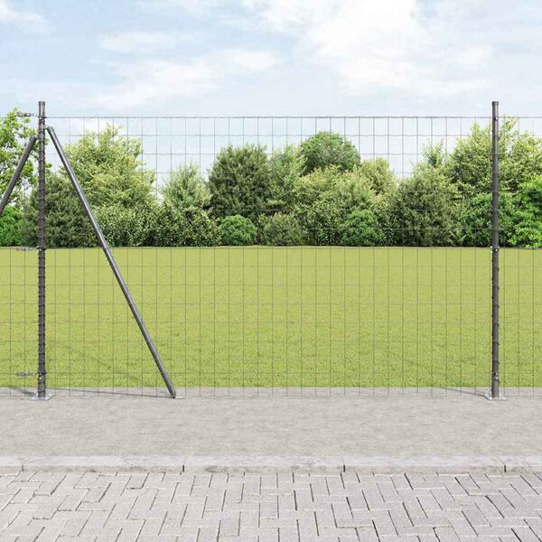 vidaXL Fence with Post Grey 1.4 x 10 m Steel and PVC