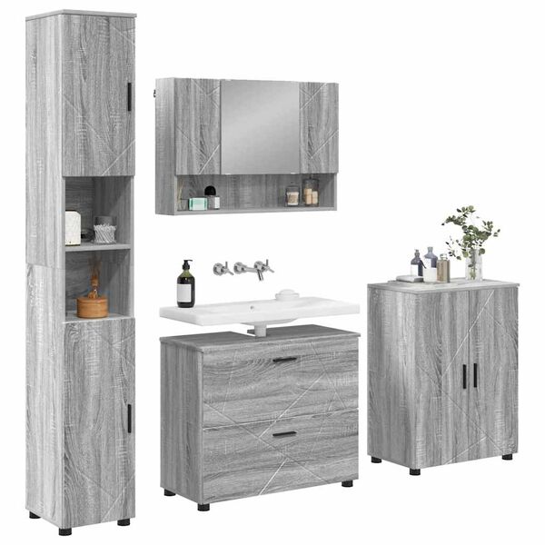 vidaXL Bathroom Furniture Set with Drawer with Shelf 4 pcs Grey Sonoma