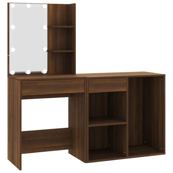 vidaXL LED Dressing Table with Cabinet Brown Oak Engineered Wood