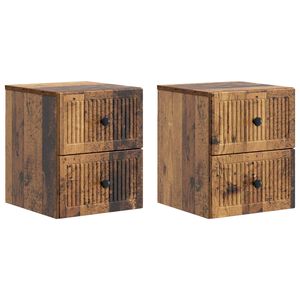 vidaXL Wall-Mounted Bedside Cabinet 2 pcs Old Wood 33 x 34.5 x 40 cm