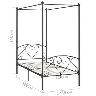 vidaXL Canopy Bed Frame Grey Metal 120x200 cm