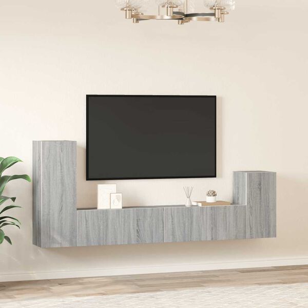 vidaXL 4 Piece TV Cabinet Set Grey Sonoma Engineered Wood