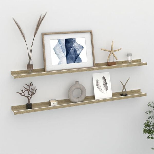 vidaXL Wall Shelves 2 pcs White and Sonoma Oak 100x9x3 cm
