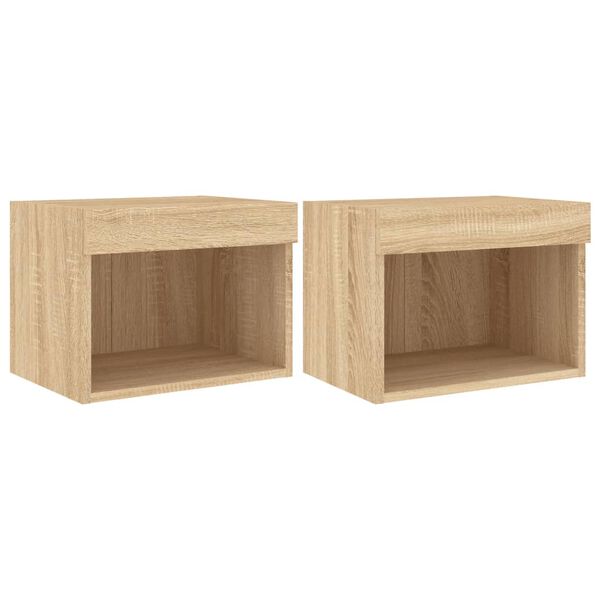 vidaXL Bedside Cabinets with LED Lights Wall-mounted 2 pcs Sonoma Oak