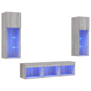 vidaXL 5 Piece TV Wall Units with LED Grey Sonoma Engineered Wood