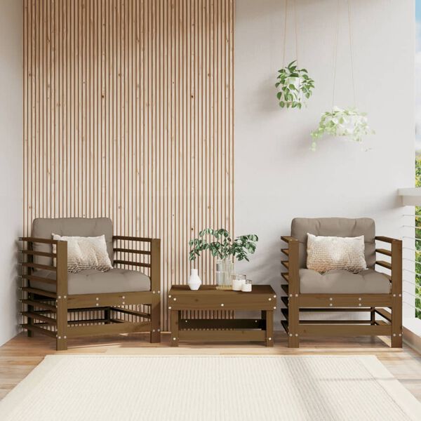 vidaXL Garden Chairs with Cushions 2 pcs Honey Brown Solid Wood Pine