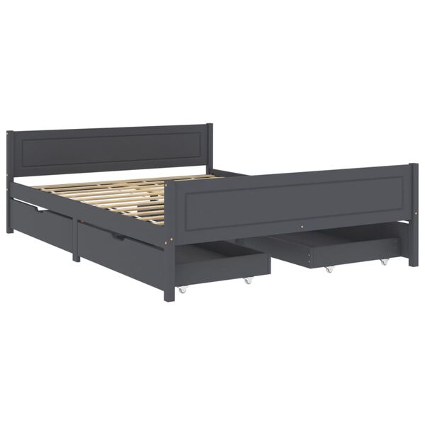 vidaXL Bed Frame without Mattress Dark Grey Solid Wood Pine 160x200 cm (322128+2x321990)
