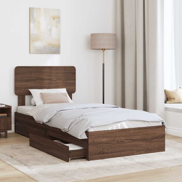 vidaXL Storage Bed with Drawer Brown Oak 75 x 190 cm Engineered Wood