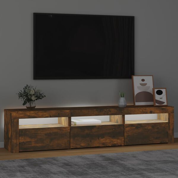 vidaXL TV Cabinet with LED Lights Smoked Oak 180x35x40 cm