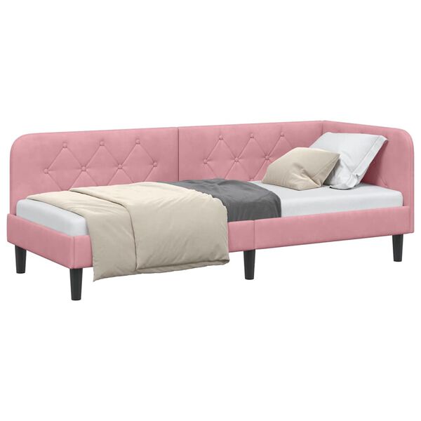 vidaXL Corner Bed Frame with Headboard Pink 80 x 200 cm Velvet