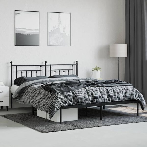 vidaXL Metal Bed Frame without Mattress with Headboard Black 180x200cm