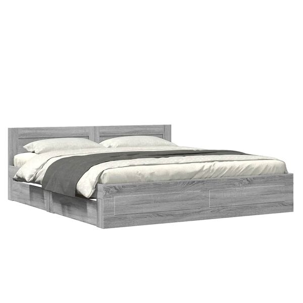 vidaXL Bed Frame with Headboard without Mattress Grey Sonoma 180x200 cm Super King