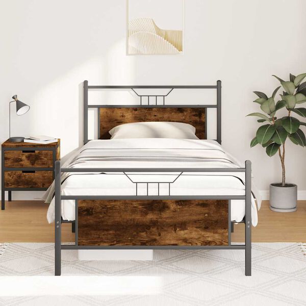 vidaXL Bed Frame without Mattress Smoked Oak 100x190 cm Engineered Wood