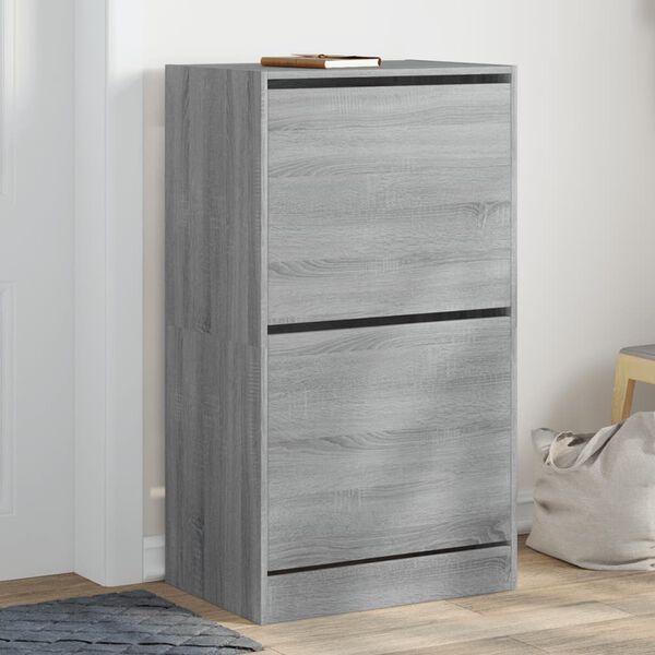 vidaXL Shoe Cabinet with 2 Flip-Drawers Grey Sonoma 60x42x108 cm