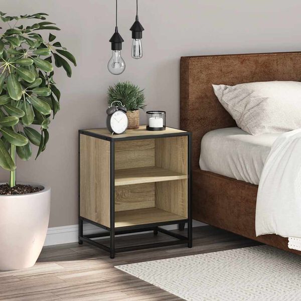 vidaXL Bedside Cabinet Sonoma Oak 40x31x50 cm Engineered Wood and Metal