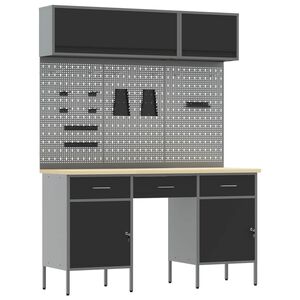 vidaXL Work Cabinet Set with Drawer with Shelf Manual 8 pcs Black