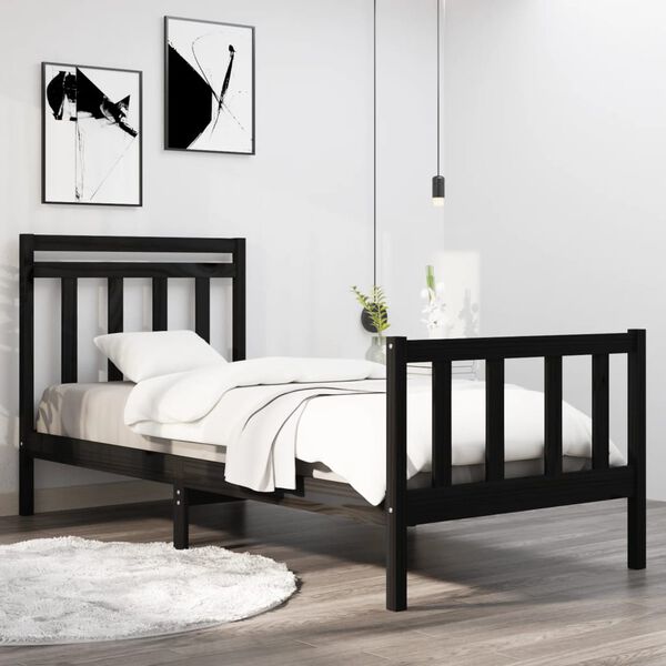 vidaXL Bed Frame without Mattress Black 75x190 cm Small Single Solid Wood